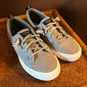 Sperry Pier Wave Sparkle Canvas Sneaker Gray 6